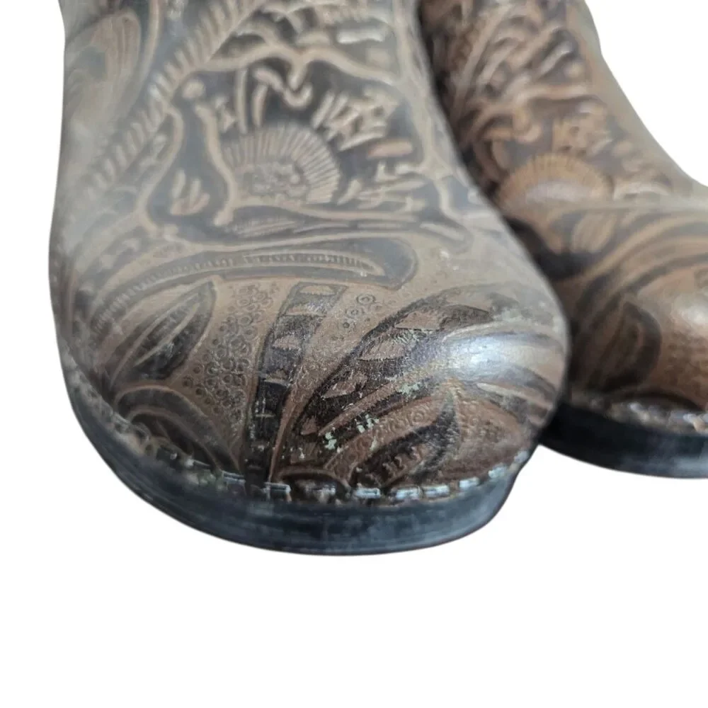 Dansko Floral Tooled Clogs Sz 41 US 10.5 - 11 Brown Leather Comfort